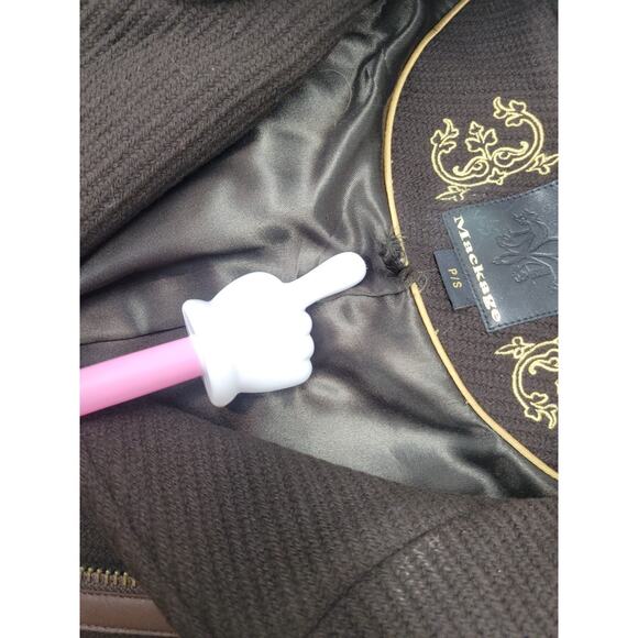 Mackage Asymmetrical Long Trench Coat Wool Coat P/S Chocolate Brown Leather - Picture 10 of 16